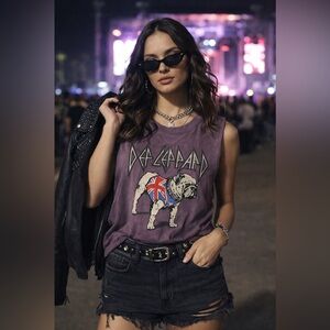 Junk Food Def Leppard Bulldog Muscle Tank Purple Band Tee Youth 14 Womens S